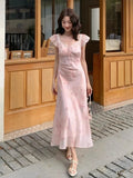 KYLETHOMASW  -  French Holiday Style Sweet Summer Dresses Women New Fashion Floral Pink Chic Long Dress Female Elegant Korean Popular Clothes