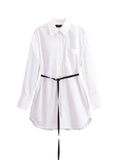 Kylethomasw  Spring Women Fashion Loose Blouses with Belt Casual White Long Sleeves Shirt Top Buttons Female Elegant Lapel Shirt