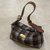 KYLETHOMASW  -  Vintage Plaid Shoulder Bag Adjustable Strap Y2k Underarm Bag Korean Style Checkered Casual Daily Handbag
