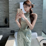 KYLETHOMASW  -  New Chinese Style 2 Piece Set Women's Summer Sleeveless Cheongsam Top Wide Leg Pants Elegant Outfit