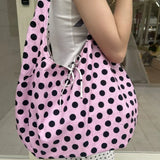 KYLETHOMASW  -  High-capacity Double-sided Dots Heart Handbags Women Sweet Y2k Aesthetic Tote Bags Casual Trendy Shpping Shoulder Underarm Bag