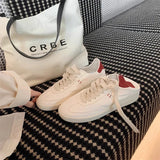 KYLETHOMASW  -  Women's Spring New Fashion Versatile Breathable Casual Shoes Classic Solid Color Round Toe Soft Leather White Flat Sneakers