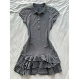 KYLETHOMASW  -  Ruffles Women Dresses Spring Summer Solid Preppy Style Y2k Vestidos Mujer Korean Fashion A-line Vintage Sexy Mini Dress