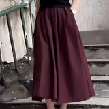 KYLETHOMASW  -  Autumn New French Elegant Women's A-Line Skirt Solid Color High Waist Casual Loose Pleated Skirt Office Lady Midi Faldas K956