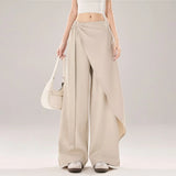KYLETHOMASW  -  High Waist Wide Leg Pants Women's Brown Grey Asymmetrical Sash Slimming Drape Straight Casual Suit Pants Vintage Style
