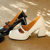 KYLETHOMASW  -  French-style Mary Jane Shoes for Women, Summer Chunky High Heels, Shallow Leather Flats, Fairy Versatile Single Shoes