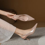 KYLETHOMASW  -  Elegant Slingback High Heels Sandals Woman Rear-Strap Shoes Ladies Office Dress Shiny Leather Pumps Pointed Toe Cut-Out Tacones