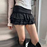 KYLETHOMASW  -  Sweet Slight Strech Solid  Low Waist All Match Folds Short Edible Tree Fungus Knitted Skirts