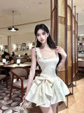 KYLETHOMASW  -  French Luxury Socialite Strap Camisole Dress Sweet Bow Waist Cinched Slimming A-line Mini Birthday Dress for Women