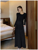 KYLETHOMASW  -  Autumn Winter Korean Minimalist Gentle Style 2 Piece Set Women Knitted Top+High-waisted Skirt Sweater Set Fashion Office Lady