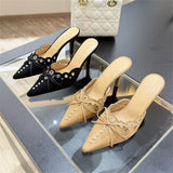 KYLETHOMASW  -  Pink Elegant Designer Hollow Out Pointed Toe Woman Slippers Fashion Thin Low Heels Mules Shoes Zapatos De Mujer