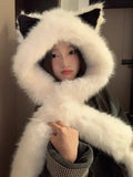KYLETHOMASW  -  Sweet Hot Girl Thick Fox Ear Hat Women's Autumn and Winter Cut Furry Scarf Bomber Hats Fashion Female Trendy Accessories