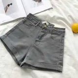 KYLETHOMASW  -  Women High Waist Cuffed Denim Shorts Korean Basic Slim Wide Leg Hot Pants For Summer Daily Wear