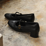KYLETHOMASW  -  New Genuine Leather T-Strap Mary Janes Buckle Women's Flats and Loafers, Retro Daily Walking Flats,Casual Commute Лоферы Женские