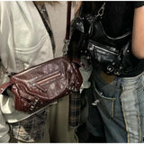 KYLETHOMASW  -  Korean Brand Women's Shoulder Bag Retro Rivet Underarm Bag 2025 Zipper Design Motorcycle Bag High Quality Large Capacity Handbag