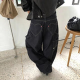 KYLETHOMASW  -  Heart Shape Pocket Women's Jeans Casual Style Denim Pants Retro Style Spice Girls Trousers High Waist Solid Color Jeans