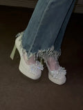 KYLETHOMASW  -  Silver Stunning Block Heels Mary Jane Shoes