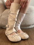 KYLETHOMASW  -  Ballet Flat Boots Women's Summer Thick Bottom Removable High Top Long Boots  Knot Sweet Fashionable Casual Boots