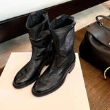 KYLETHOMASW  -  Women's Cowboy Boots Mid Calf Boots Western Short Embroidered Round Toe Low Heel Slip on Comfort Dress Slouchy Booties