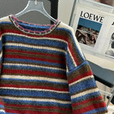 KYLETHOMASW  -  Korea Chic Unique Casual Panelled Stripe Pullovers Loose Lazy All-match Slim Jumper Trendy Hot Sell Elegant Temperament Sweaters