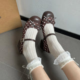 KYLETHOMASW  -  Cute Polka Dot Thick Heel Women Mary Jane Shoes Designer Buckle Strap Pumps Ladies Eelgant Butterfly-knot Dress Single Shoes