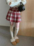 Kylethomasw Vintage Plaid Mini Pleated Skirt for Women Woolen A-line Checkerd Short Dress with Sashes Korean Fashion Autumn Winter