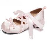 KYLETHOMASW  -  Lace Cross Strap Women Mary Jane Shoes Fashion Sweet Butterfly-knot Thick Heel Shoes Spring Autumn Ladies Elegant Dress Pumps