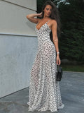 KYLETHOMASW  -  Backless Elegant See Through Maxi Dress Women Polka Dots Print Low-Neck Sleeveless Summer Holiday Ruched Sexy Outfits