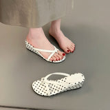 KYLETHOMASW  -  French Vintage Polka Dot Women's Herringbone Flip Flops Summer Wedge Toe-Post Sandals Gentle Style Niche