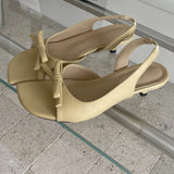 KYLETHOMASW  -  Women White Bowknot Slingback Sandals Summer Square Open Toe Low Heel PU Leather Elegant Casual Office Ladies Shoes