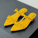 KYLETHOMASW  -  New Footwear Pointed Toe Women Wedges Slippers Female Slides Fashion Butterfly-Knot Ladies Heeled Slippers Sandals Shoes Pumps