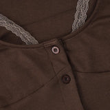 KYLETHOMASW  -  y2k sexy lace patchwork fake two piece o neck long sleeve single breasted knitted slim tops