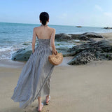 KYLETHOMASW  - Women 2024 Summer Black White Striped Sexy Club Off Shoulder Long Dresses High Waist Elegant Backless Pleated Strapless Sundress