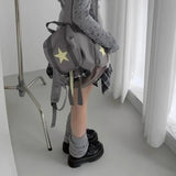 KYLETHOMASW  -  Cute Large Capacity Lucky Star Backpack Korean Style Multi-pocket Drawstring Schoolbag Y2K Nylon Hiking Camping Bag Students
