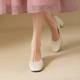 KYLETHOMASW  -  Women Oxford Shoes Vintage Pumps Mid Heels Square Toe Pumps Slip on Sewing High Heels Boat Shoes Elegant Dress Shoes