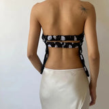 KYLETHOMASW  -  Women Vintage Black White Polka Dot Strapless Tube Top Back Tie Slim Pure Y2K Camisole For Inner Outer Wear