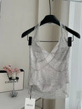 Kylethomasw  Casual Tide Tank Tops Summer Sleeveless Grey Women Diamonds Camisole Clubwear Sexy Simple Cozy Vest Off Shoulder Gyaru Grunge