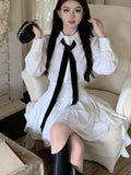 KYLETHOMASW  -  Elegant White Shirt Dresses Korean Preppy Style Long Sleeves Ruffle Party Mini Dress Slim Waist Casual Vestidos Female Outfits