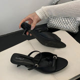 KYLETHOMASW  -  Fashion Shallow Elegant Women Low Heel Pumps Shoes Casual Female Slides Footwear Slip On Ladies Heeled Sandals Shoes