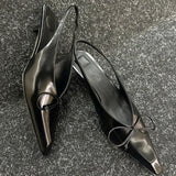 KYLETHOMASW  -  Sexy Pointed Toe Mules Pumps Women Summer Low Heel Slingback Sandals Female Fashions Retro Office Bow Designer Sandals Women