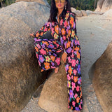 KYLETHOMASW  -  Y2K Graphic Print Long Sleeve Shirt Blouse + Wide Leg Pants Chic Women Two Piece Set Vintage Streetwear Boho Holiday Outfits