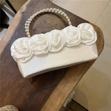 KYLETHOMASW  -  3d Flower Sac Femme Pearl Beads Hand Bags for Woman Square Bolsos Mujer Portable Tote Bag Elegant Fashion Bolsas Satin Bolsa