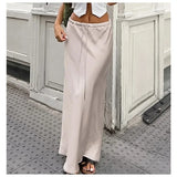 KYLTHOMASW  -  Women Satin Pink Skirt Long Elegant Summer Clothings Silk Fishtail Skirt Elastic Waist Drawstring Skirts For Women