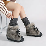 KYLETHOMASW  -  Winter Furry Lace Up Women Snow Boots Concise Height Increase Shoes Female Thick Sole Warm Cotton Short Booties Zapatos De Muje
