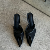 KYLETHOMASW  -  Women Sheer Mesh Hollow Cutout Mule Slides Pointed Peep Toe Super Thin Stiletto Slip On High Heels Fashion Ladies Sandals