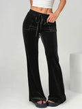 KYLETHOMASW  -  Autumn Winter Lady High Waist Casual Solid Velvet Flared Trousers Autumn Winter Lady High Waist Casual Velvet Flared Trousers
