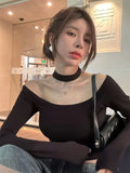 Kylethomasw   -  New Women's Autumn Off Shoulder Purple Long Sleeve T-shirt Off Shoulder Short Sexy Top