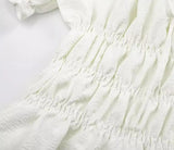 KYLETHOMASW  -  French Style Retro White Short Puff Sleeve Shirt Women Ruched Elastic Slim Waist Summer Crop Tops
