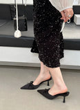 KYLETHOMASW  -  New Butterfly-knot Women Slipper Summer Pointed Toe  Slip on Ladies Mules Thin Low Heel Satin Slide Sandals Zapatos Mujer