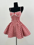 KYLETHOMASW  -  Y2K Red Plaid Princess Short Dresses for Women Summer New Slim Spaghetti Strap Corset A-line Party Dress Prom Vestidos Mujer